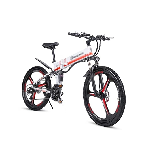 Bici elettriches : IEASEddzxc Electric Bicycle New off-road electric bike lithium battery foldable mountain electric bike (Color : White)