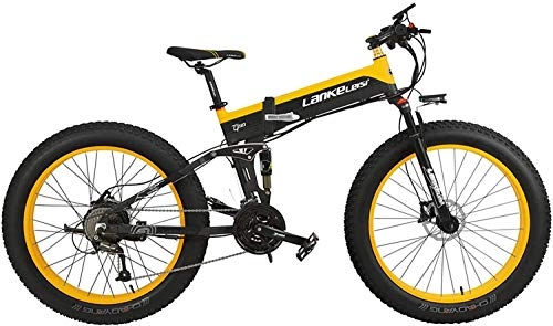 Bici elettriches : IMBM 27 velocità 1000W Pieghevole Bicicletta elettrica 26 * 4.0 Fat Bike 5 PAS Freno a Disco Idraulico 48V 10Ah Rimovibile Batteria al Litio di Ricarica (Nero Standard Giallo, 1000W)