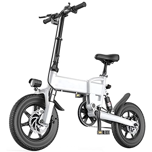 Bici elettriches : J&LILI Bici Elettrica Pieghevole della Bicicletta, Bicicletta Elettrica da 14" / da 16" con 250W / 36V, 5.2Ah, Batteria al Litio 7.8Ah, 25 Km / H, Bianca, 16" / 7.8Ah