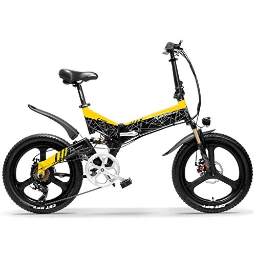 Bici elettriches : JARONOON G650 20 Pollici E-Bike Mountain Bike Bicicletta elettrica Pieghevole 400W 48V Batteria al Litio Sospensione Anteriore e Posteriore Completa (Black Yellow, più 1 Batteria Ricambio)