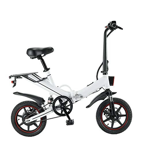 Bici elettriches : JI Bicicletta elettrica Pieghevole da 14 Pollici (48V / 10AH-15AH) Biciclette elettriche con ciclomotore a Batteria al Litio per Scooter per Auto elettriche per Adulti-Bianca_48V / 10AH