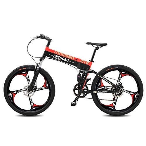 Bici elettriches : JING Elettrico Mountain Bike, 26Inch Montagna Piegante della Bicicletta con 48V14.5Ah Batteria al Litio A Quattro Coltello A Prova di Esplosione degli Pneumatici 27 Speed ​​Shift, Nero