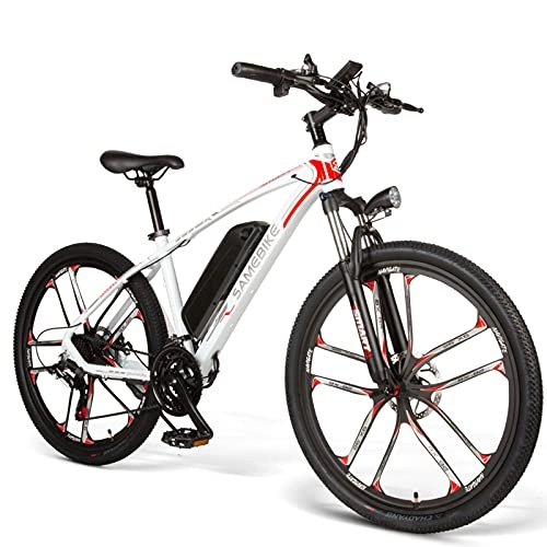 Bici elettriches : JINGJIN Bici elettriche MTB in Alluminio, Batteria agli ioni di Litio 48V / 8Ah, Bici elettrica con Motore 350W, velocità 30 km / h, e-Bike da Uomo, Donna, White