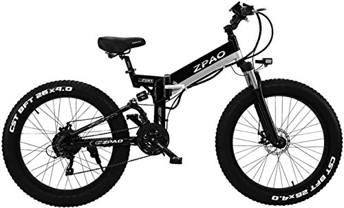 Bici elettriches : JINHH Bicicletta elettrica Pieghevole da 26"da 500 W, Mountain Bike da 4, 0 Pneumatici, Manubrio Regolabile, Display LCD con Presa USB, Bici a pedalata assistita (Dimensioni: 12, 8 Ah)