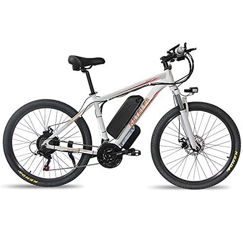 Bici elettriches : JMCVILOF Bicicletta Elettrica 48V10Ah, Mountain Bike con Batteria al Litio A 21 velocità, Impermeabile Ip54, 35 Km / H, Batteria Rimovibile, Sedile Speciale, Arrampicata A 35°, White