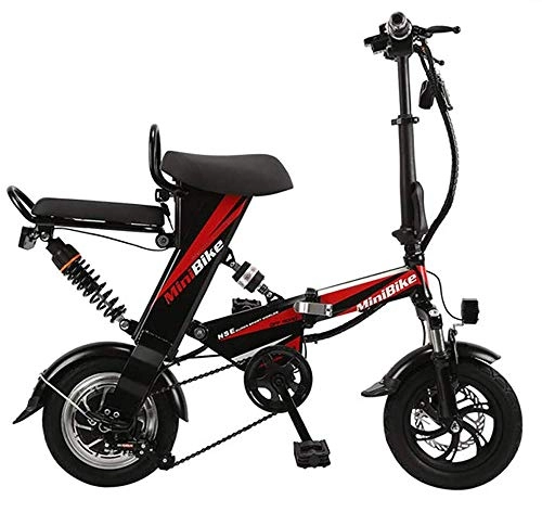 Bici elettriches : June Bicicletta Elettrica Pieghevole 12"Bicicletta da Pendolare per Adulti con Doppio Freno A Disco 48V 350W Doppia Bici Elettrica con velocità Massima 25 Km H Nero, Black