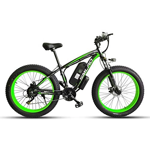 Bici elettriches : JUYUN Bicicletta Elettrica Bici Mountain MTB 26 Pollice, con Motore 350W e Batteria di Litio 48V 15Ah, Telaio Resistente e Freni a Disco, E-Bike para Adulto Cambio 21 velocità, Black Green
