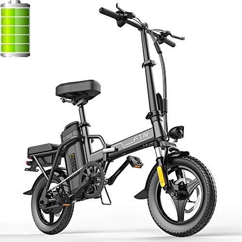 Bici elettriches : JUYUN Bicicletta Elettrica Pieghevole Adulto, Bici al Lavoro, velocità Max 25 Km / h, 14" Fold E-Bike con Motore 350W Batteria 48V 15Ah, Sella Regolabili, Nero
