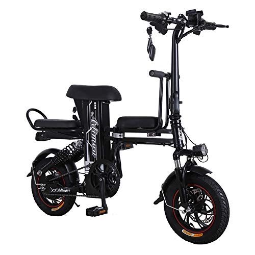 Bici elettriches : JXH 12-inch Bici elettrica Pieghevole con Batteria al Litio Rimovibile (48V 350W 25A), Adatto per Uso Esterno in Bicicletta o pendolarismo, Nero