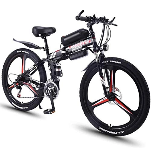 Bici elettriches : JXH 26''Folding Electric Mountain Bike per Adulti, MTB con Freni a Disco Doppio, Rimovibile Biciclette Grande capacit agli ioni di Litio (36V 350W), Tre modalit Operative, Black 10ah