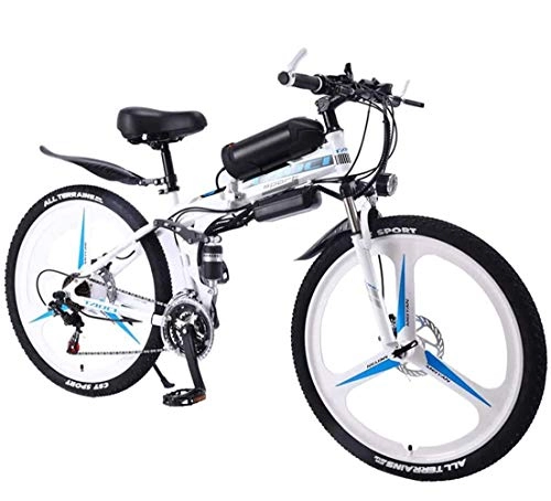 Bici elettriches : JXH 26''Folding Electric Mountain Bike per Adulti, MTB con Freni a Disco Doppio, Rimovibile Biciclette Grande capacit agli ioni di Litio (36V 350W), Tre modalit Operative, White 13ah