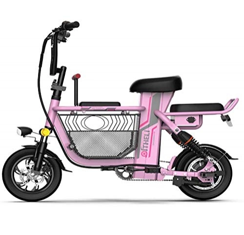 Bici elettriches : JXH Bici elettrica Pieghevole 12Inch 350W Bicicletta della Montagna con Rimovibile agli ioni di Litio Grande sede Cestino di immagazzinaggio e Figlio, per City Commuter, Pink 15a