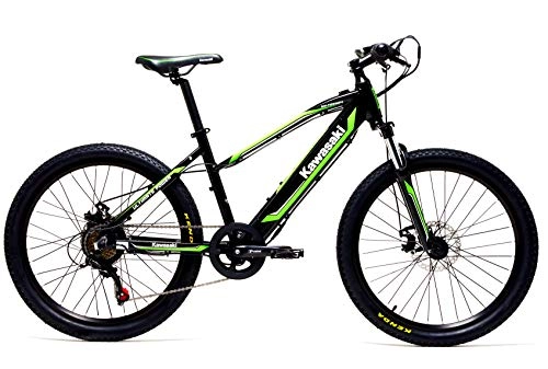 Bici elettriches : Kawasaki Bicicletta Elettrica con Pedalata Assistita Ammortizzata 24 Kx E Teen - dai 7 ai 13 Anni C.a. - Batteria LG - Telaio Alluminio - Shimano 6 velocit - Autonomia 50 Km - Novita