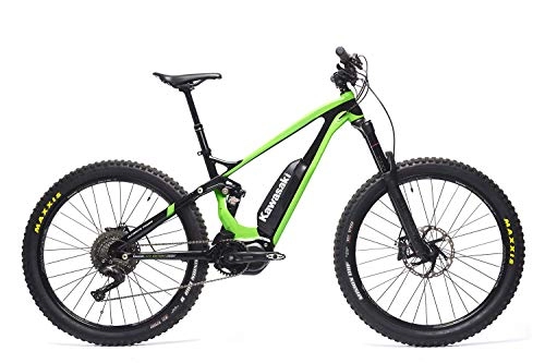 Bici elettriches : Kawasaki Bicicletta elettrica per adulti Full Suspension, verde, M
