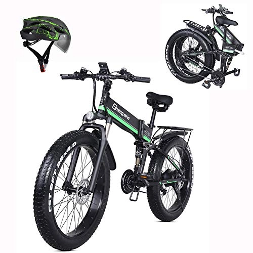 Bici elettriches : L-LIPENG 26 Pollici Grasso Pneumatico Mountain Bike 100 W Motore 48 V / 13 ah Batteria al Litio Bicicletta Elettrica da Neve 21 Marce a Doppio Disco Freno 3 modalità Display LCD 40 km / h, Verde