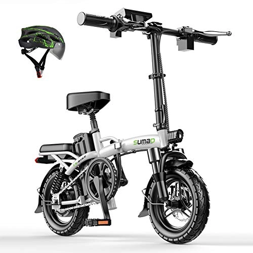 Bici elettriches : L-LIPENG Bicicletta Elettrica Pieghevole Motore 400 W / 48 V Batteria al Litio Rimovibile Porta di Ricarica USB Doppi Freni a Disco velocità Massima 25 Km / h, Bianca, 16ah 80km