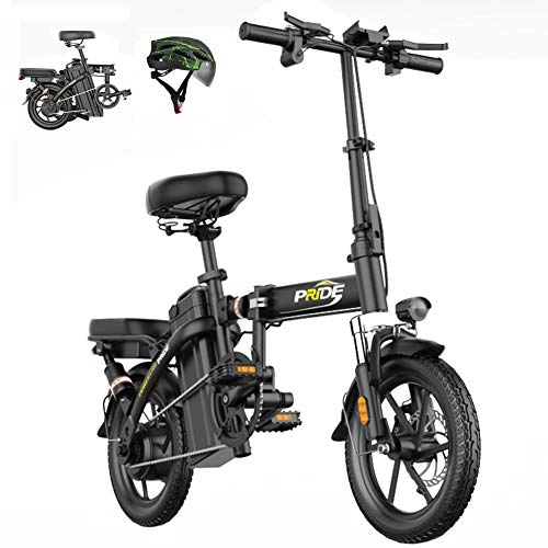 Bici elettriches : L-LIPENG Bicicletta Elettrica Pieghevole Motore da 400 W / 48 V Batteria al Litio Rimovibile Porta di Ricarica USB Freno a Disco Pneumatici da 14 Pollici velocità Massima 35 Km / h, Nero, 15ah 100km