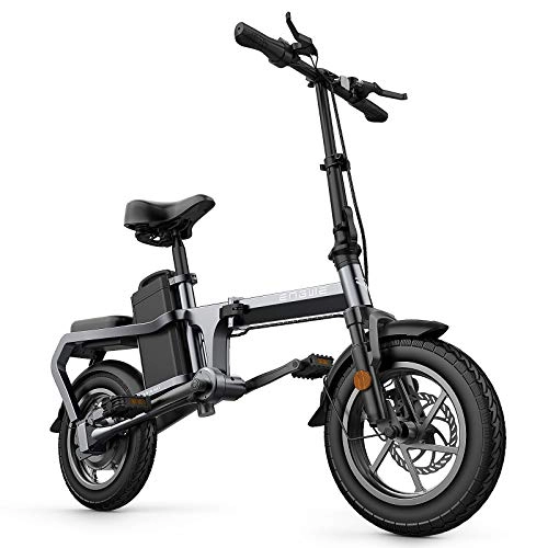 Bici elettriches : Lamtwheel 14 Pollici Bicicletta Elettrica Pieghevole con Pedali, 350W 15Ah Bici Pendolari Città con 15Ah Batteria Rimovibile - velocità 30Km / h Autonomia 60Km - Bicicletta in Puro Acciaio al Carbonio