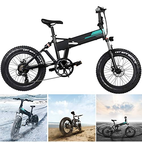 Bici elettriches : Lanceasy Bicicletta elettrica pieghevole M1 Pro, ruote da 20", pneumatici larghi 4 pollici, motore da 500 W, cambio a 7 velocità, batteria da 12, 8 Ah