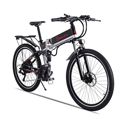 Bici elettriches : LCLLXB Bici elettrica 26 Pollici Pieghevole per Pneumatici Fat Bike Snow Bike Li-Battery 21 velocità Beach Cruiser Mountain Bike elettrica con Sedile Posteriore