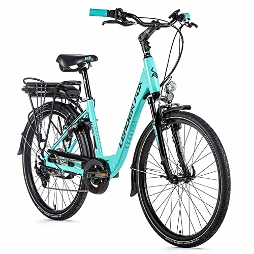 Bici elettriches : Leader Fox RH42 - Bicicletta elettrica da donna, 26 pollici, 12, 8 Ah, Pedelec, turchese