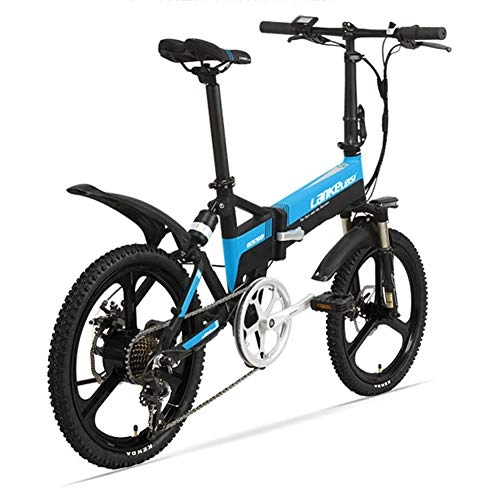 Bici elettriches : LETFF adulti bicicletta elettrica pieghevole 50, 8 cm, batteria al litio 48 V 7 velocità uomini e donne mini pieghevole bicicletta elettrica, Blue