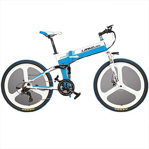 Bici elettriches : LETFF adulto pieghevole bicicletta elettrica 66 cm batteria al litio 48 V, telaio in alluminio, uomini e donne pieghevole mountain bike Power bicicletta, Blue
