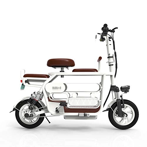 Bici elettriches : LHLCG Bicicletta elettrica - E-Bike Pieghevole a Tre posti con Spazio di archiviazione, White, 10Ah