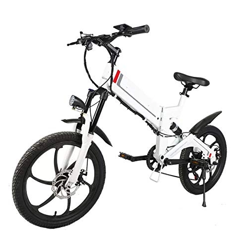 Bici elettriches : Licyen Bici elettrica 50W Intelligente Bicicletta Pieghevole 7 velocit 48V 10.4AH Pieghevole elettrica Bicicletta ciclomotore 35 kmh velocit Max E-Bici (Colore : Bianca, Dimensione : 153x160x112cm)