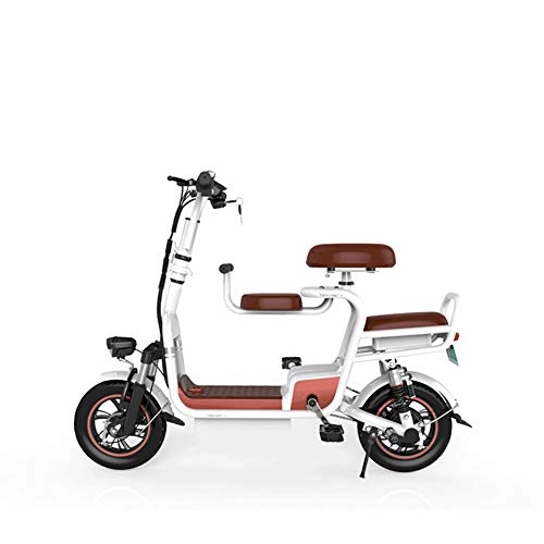 Bici elettriches : LILIJIA Tre Persone Possono Andare Bici Elettrica Pieghevole Alluminio 12 '' con Bicicletta Elettrica Alluminio 400 W per Adulti e Ragazzi, Batteria agli Ioni Litio Rimovibile 10 Ah, Bianca, 15A / 65km