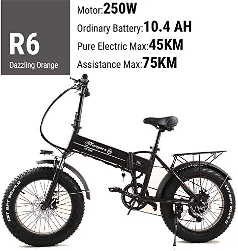 Bici elettriches : LIMQ Bici Elettrica 48V12. 8A 20 * 4.0 Pollici Bicicletta Elettrica Pieghevole in Alluminio 250W Potente ATV Snow / Beach Bike Pasta, 250W10ah-black
