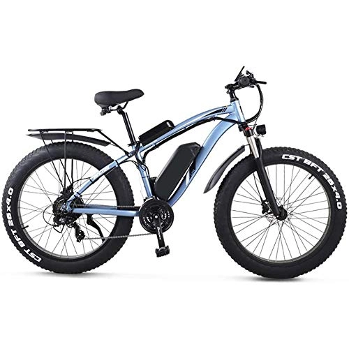 Bici elettriches : LIMQ Bici Elettrica per Adulti Bici Elettrica per Pneumatici Grassi da 26 Pollici 1000W 48V 17AH Beach Cruiser Pedal Assist Mountain E-Bike, Blue