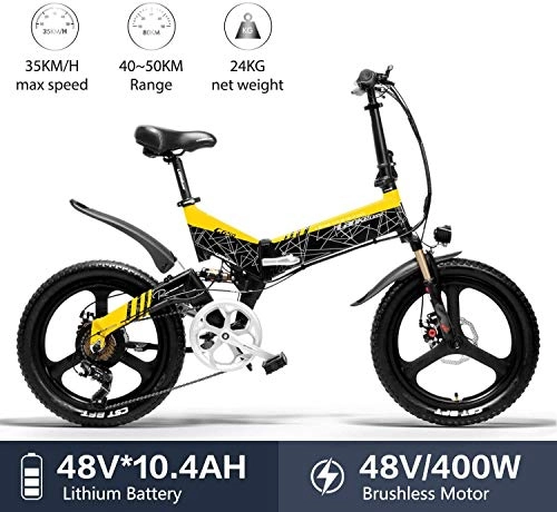 Bici elettriches : Lincjly 2020 aggiornato G650 bicicletta elettrica 20 x 2, 4 pollici Mountain Bike elettrico pieghevole City Bike for adulti 400w 48v 10.4ah batteria al litio 7 velocit for la donna / l'uomo in bicicle