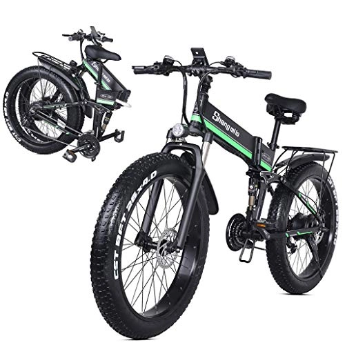 Bici elettriches : LINLIM Bicicletta elettrica da 1000 W, Mountain Bike Pieghevole, ebike per Pneumatici Grassi, 48 V 12, 8 Ah, Bici da Montagna per Mountain Bike da 21 velocità con Sedile Posteriore B