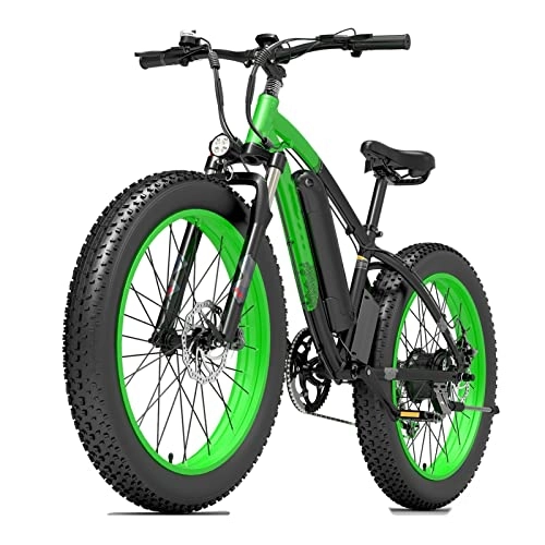 Bici elettriches : LIU Bici elettrica for Adulti 25 mph 100 0W 48V. Power Assist Bicycle Elettrico 26 x 4 Pollici Pneumatici Grassi E-Bike 13Ah Batteria Bike elettrica (Colore : Verde)