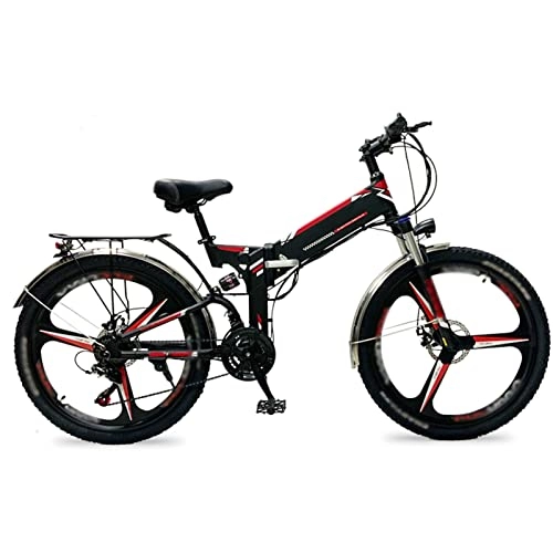 Bici elettriches : LIU Bici elettrica per Adulti 26 Pollici Pneumatici Ebikes Pieghevole 48V Batteria al Litio E-Bike 500W Mountain Snow Beach Bicicletta elettrica (Colore : 3-Black Red)