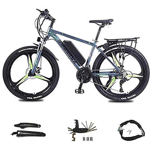 Bici elettriches : LJ Bici elettrica per adulti, mountain bike elettrica da 26 pollici, batteria al litio 8Ah 36V / 350W 27 a velocità variabile, per ciclismo all'aperto, verde grigio, 10Ah, 8AH