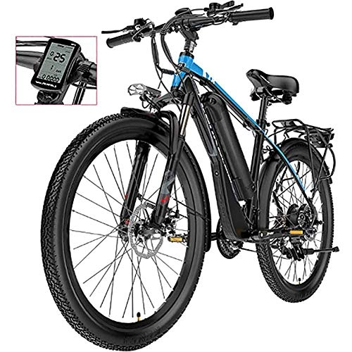 Bici elettriches : LJ Mountain bike elettrica con sedile posteriore, bici elettrica impermeabile da 26 'a 21 velocità, 400 W con bici elettrica rimovibile 48V 13Ah batteria agli ioni di litio Ebike, nero blu, 48V13Ah, 4