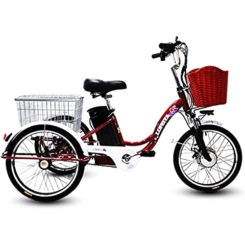 Bici elettriches : LJJY-KK Tricicli per adulti, tricicli elettrici da 20 pollici, 3 ruote a motore ibrido, comportamento di guida assistita da batterie al litio per anziani e genitori con cestino