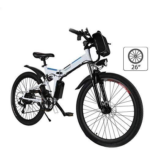 Bici elettriches : LKLKLK Mountain bike elettrica da 26 pollici, con batteria agli ioni di litio rimovibile (36 V, 250 W) ad alta capacità, cambio a 21 marce, per adulti e tre modalità di lavoro, colore: bianco