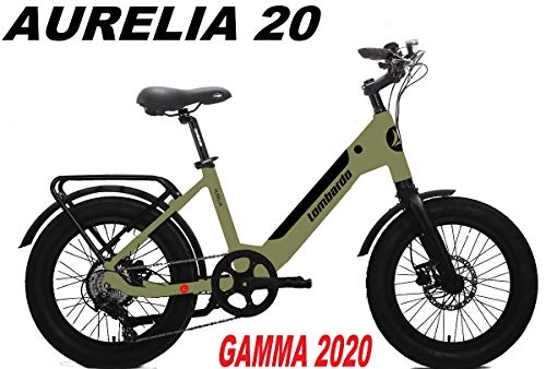 Bici elettriches : LOMBARDO BICI ELETTRICA E-Bike Fat Bike Ruota 20 Aurelia Motore 250w 80Nm Batteria Integrata 504Wh 36v 14ah Gamma 2020 (Green Army Matt)