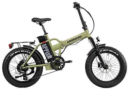 Bici elettriches : Lombardo E-Bike Folding 20" Elettrica Appia GreenArmy / Black Matt