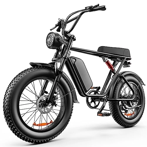 Bici elettriches : LONG SENG Electric Bicycle, 48V 20AH detachable battery electric bicycle, 7-speed 20" x4.0 mountain electric bicycle and 80N.M adult electric bicycle have passed UL certification (Black)