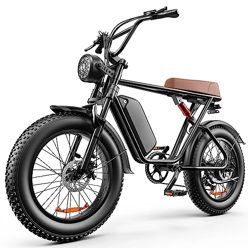 Bici elettriches : LONG SENG Electric Bicycle, Adult Electric Bicycle, 48V 20AH Detachable Battery Electric Bicycle and 7-speed 20" x4.0 Mountain Electric Bicycle Have Passed UL Certification (Brown)