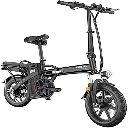 Bici elettriches : LOPP 10AhEbike E-Bike Fast per adulti 14 pollici bici elettrica pendolarismo Ebike con motore Inverter 48V City Bike Velocità massima 25 Km / h (colore: Nero)