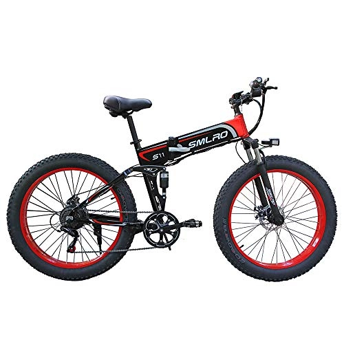 Bici elettriches : LOSA Pieghevole elettrica Bicicletta Mountain Bike, 48V 10Ah 350W Motore / Ruota 26 LCD Intelligente Una Chiave di Controllo Automatico, Black Red