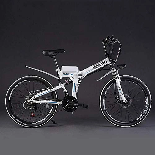 Bici elettriches : LOSA Pieghevole elettrica Bicicletta Mountain Bike, 48V 15Ah 350W Motore / Ruota 26 LCD Intelligente Una Chiave di Controllo Automatico, Bianca