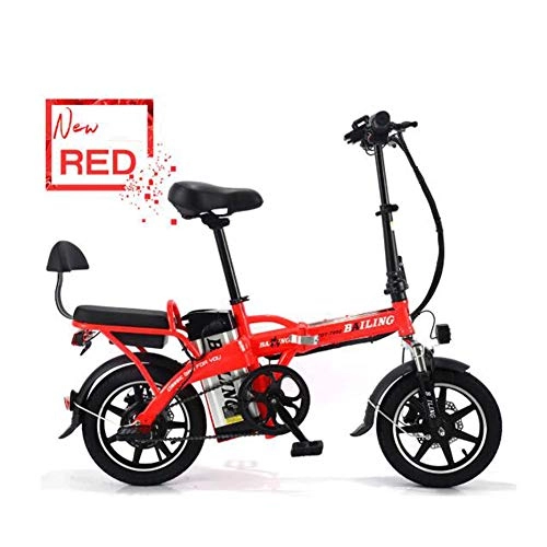 Bici elettriches : LOVE-HOME Bicicletta Pieghevole Elettrica per Adulti, da 14 Pollici 48V / 8A / 350W Batteria al Litio Biciclette Tandem Doppia Sede E-Bike, Resistenza 25-30 Chilometri Mini Moto, Rosso