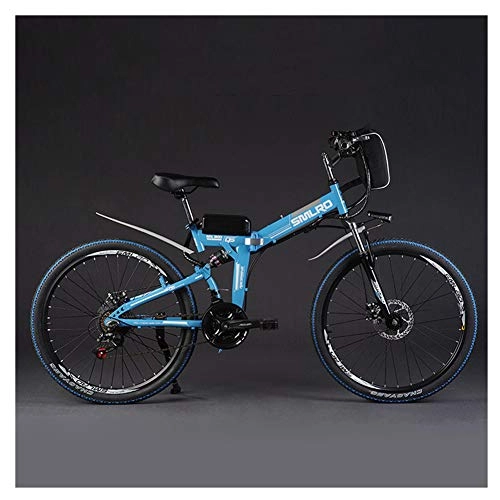 Bici elettriches : LOVE-HOME Pieghevole Elettrica Mountain Bike, 48V / 8Ah / 350W Bicicletta Elettrica con Estraibile di Grande Capienza del Sacchetto di Tipo Batteria al Litio, Blu