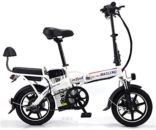 Bici elettriches : LPKK Double Disc Pieghevole Bicicletta elettrica 8A E-Bike Doppio Bici elettrica da 14 Pollici Mini Raffreddare in Bicicletta Freno Batteria al Litio 0814 (Color : White)